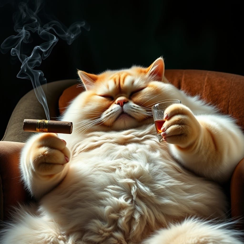 Regal Feline Enjoying Luxury Cigar and Whiskey
