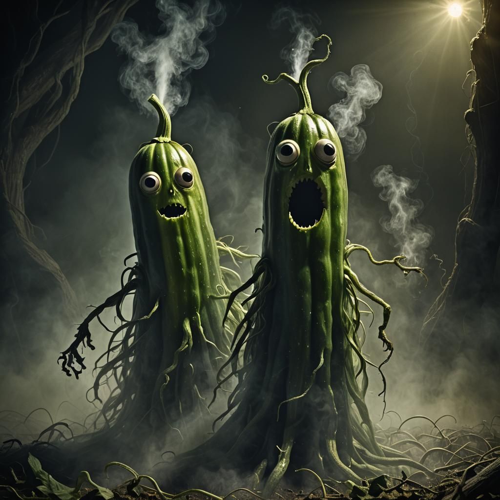Eerie Zucchini Ghost in Dark Surrealism Style
