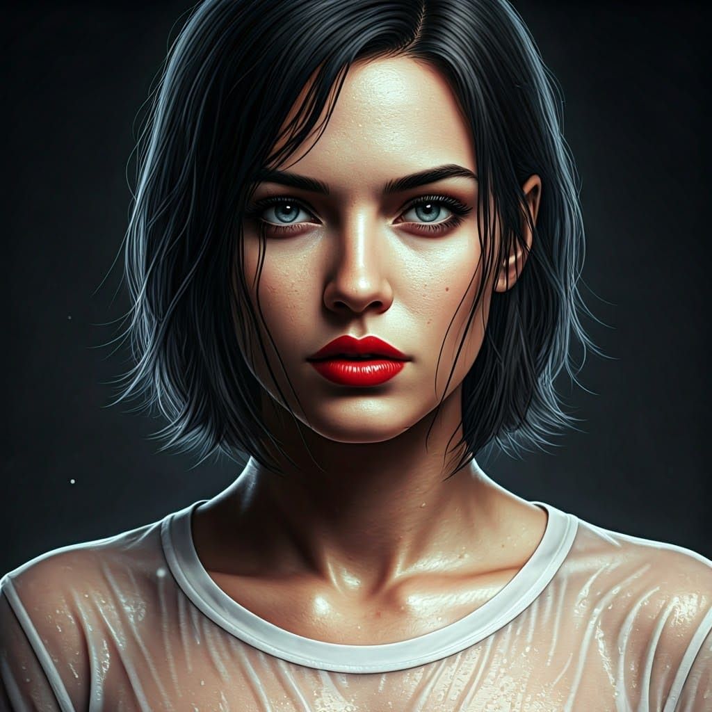 Woman in Art Nouveau-Inspired Portrait with Dramatic Lightin...