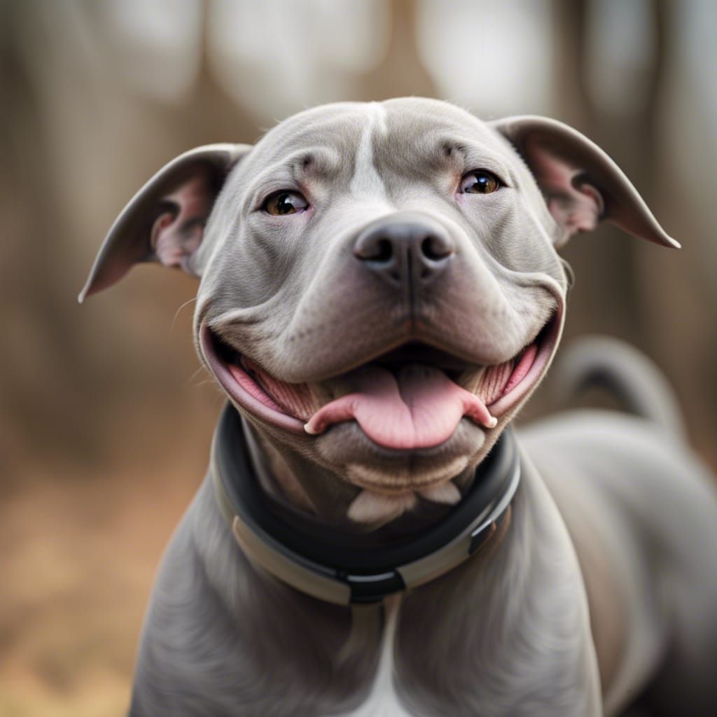 Smiling Grey Pitbull Portrait
