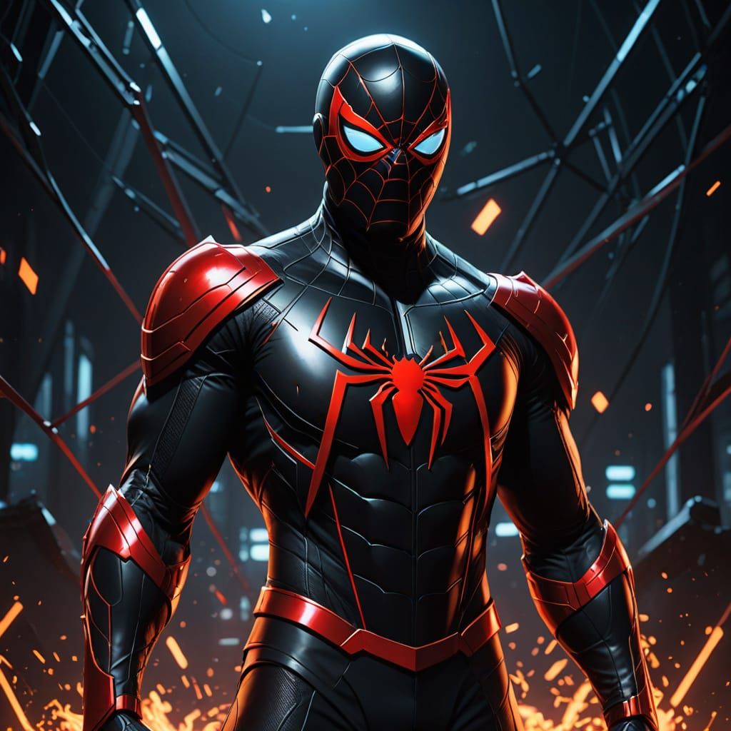 Dramatic Spider-Themed Superhero in Bold Fantasy Costume