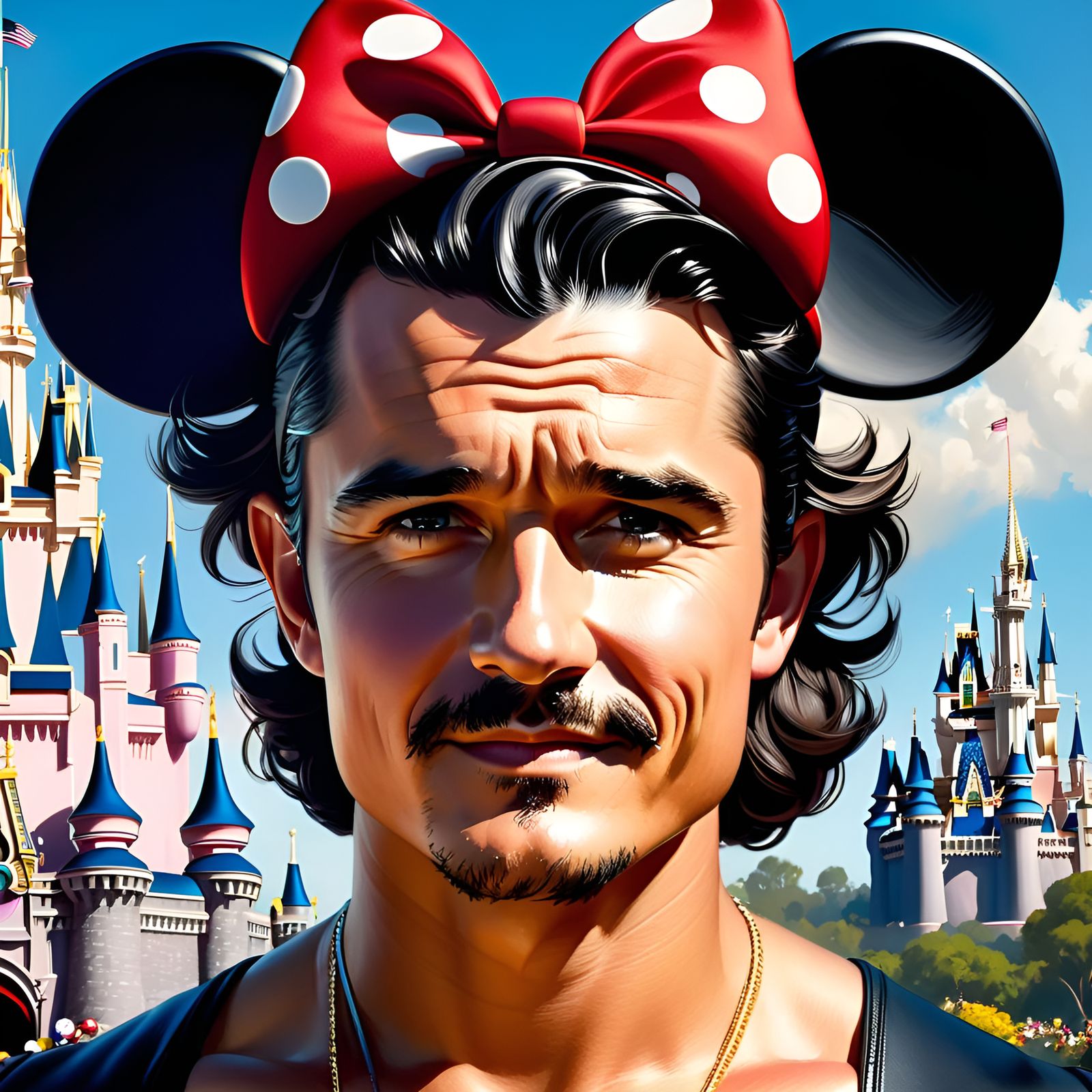 Orlando Bloom Portrait at Disney in Pin-Up Style