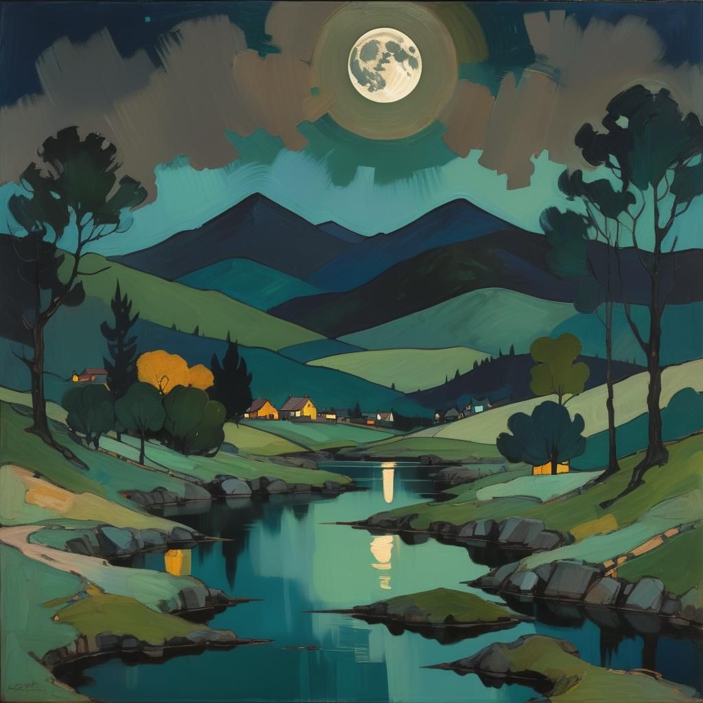 Atmospheric Night Landscape in Expressionist Style