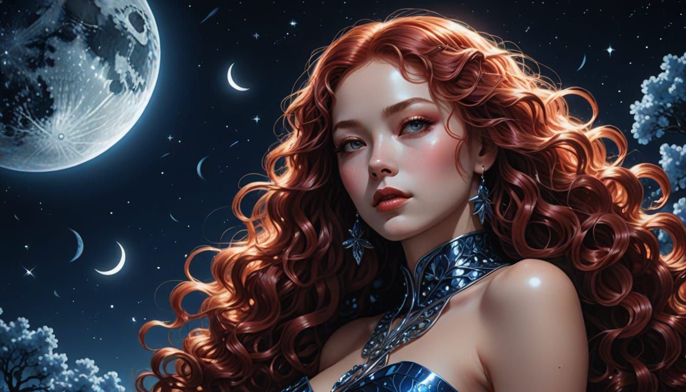 Stunning Woman with Crimson Hair in Sorayama Style