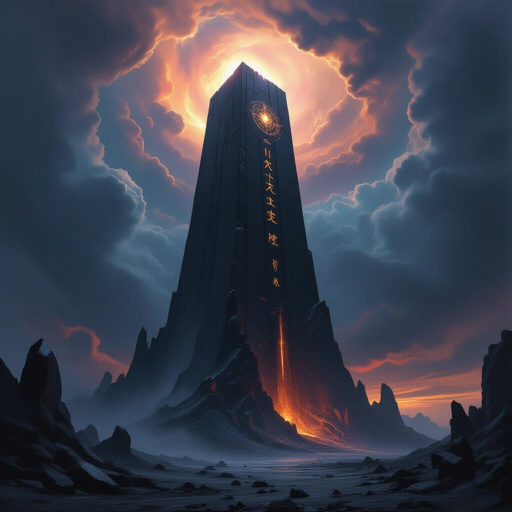 Obsidian Tower in Cosmic Horror Style