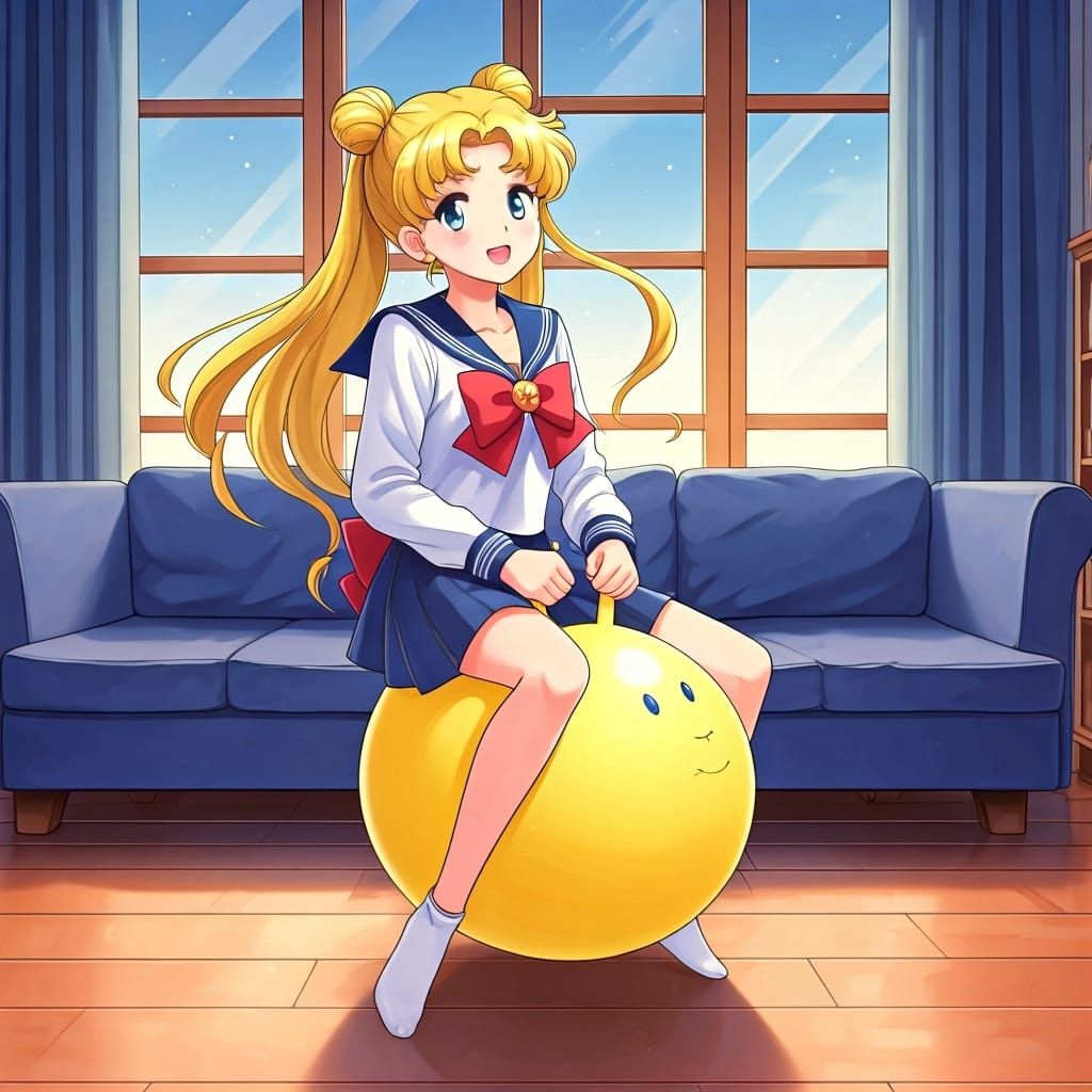 Usagi Tsukino Bouncing on Hopper Ball: Anime Style