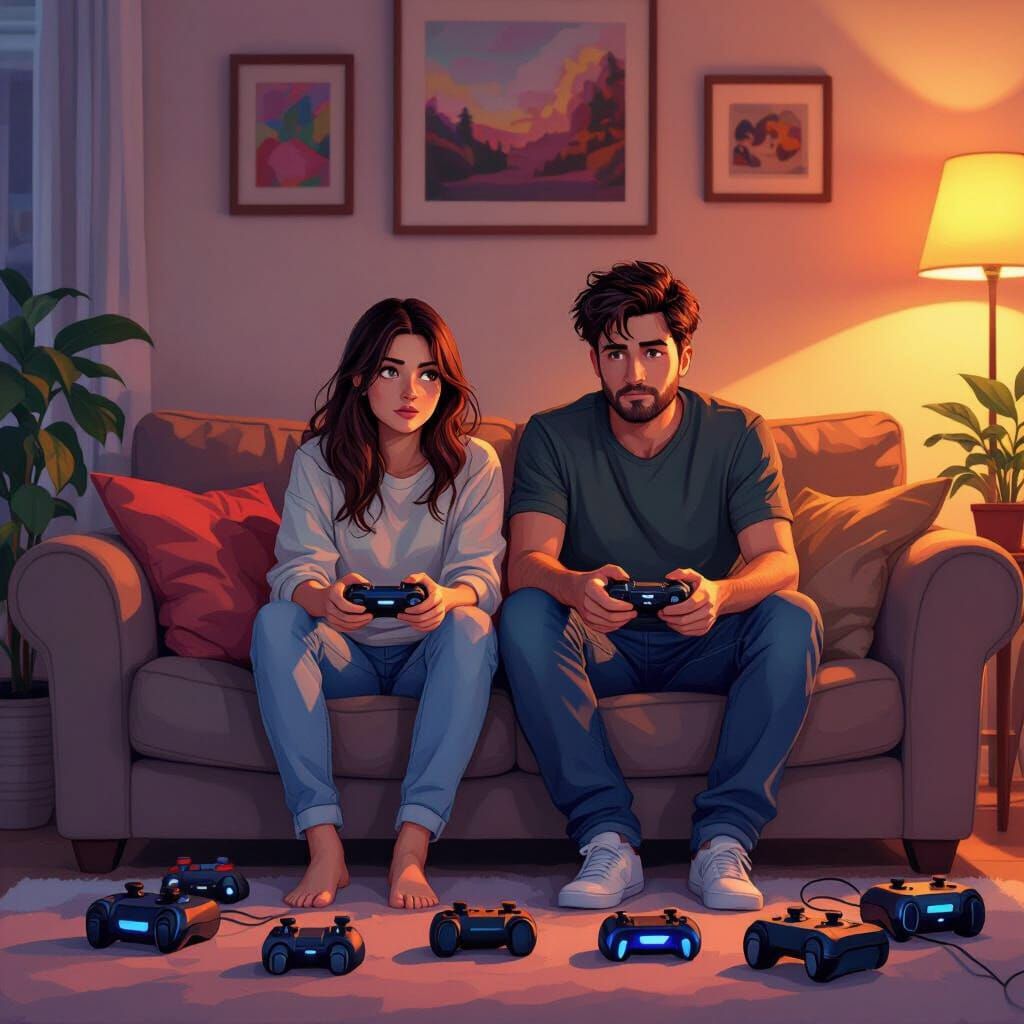 Couple Ignores Video Games in Cozy Living Room