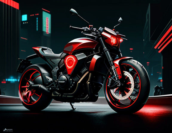 Cyberpunk Motorcycle in Futuristic Armor Plating