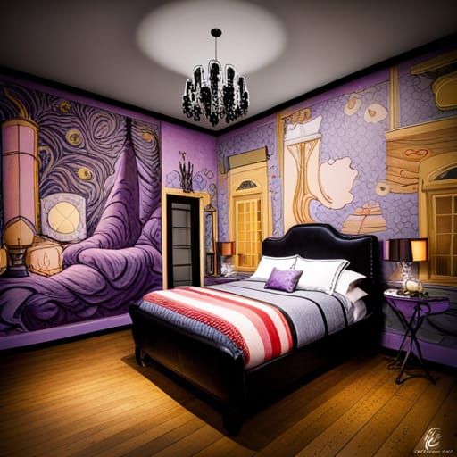 Upside Down Bedroom in Decoupage Paper Style