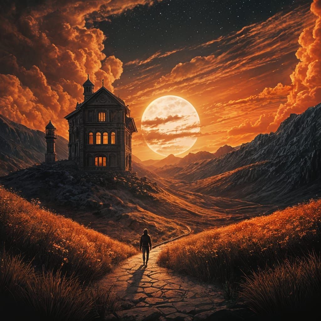 Circular Portal to Fiery Apocalypse in Digital Art Style