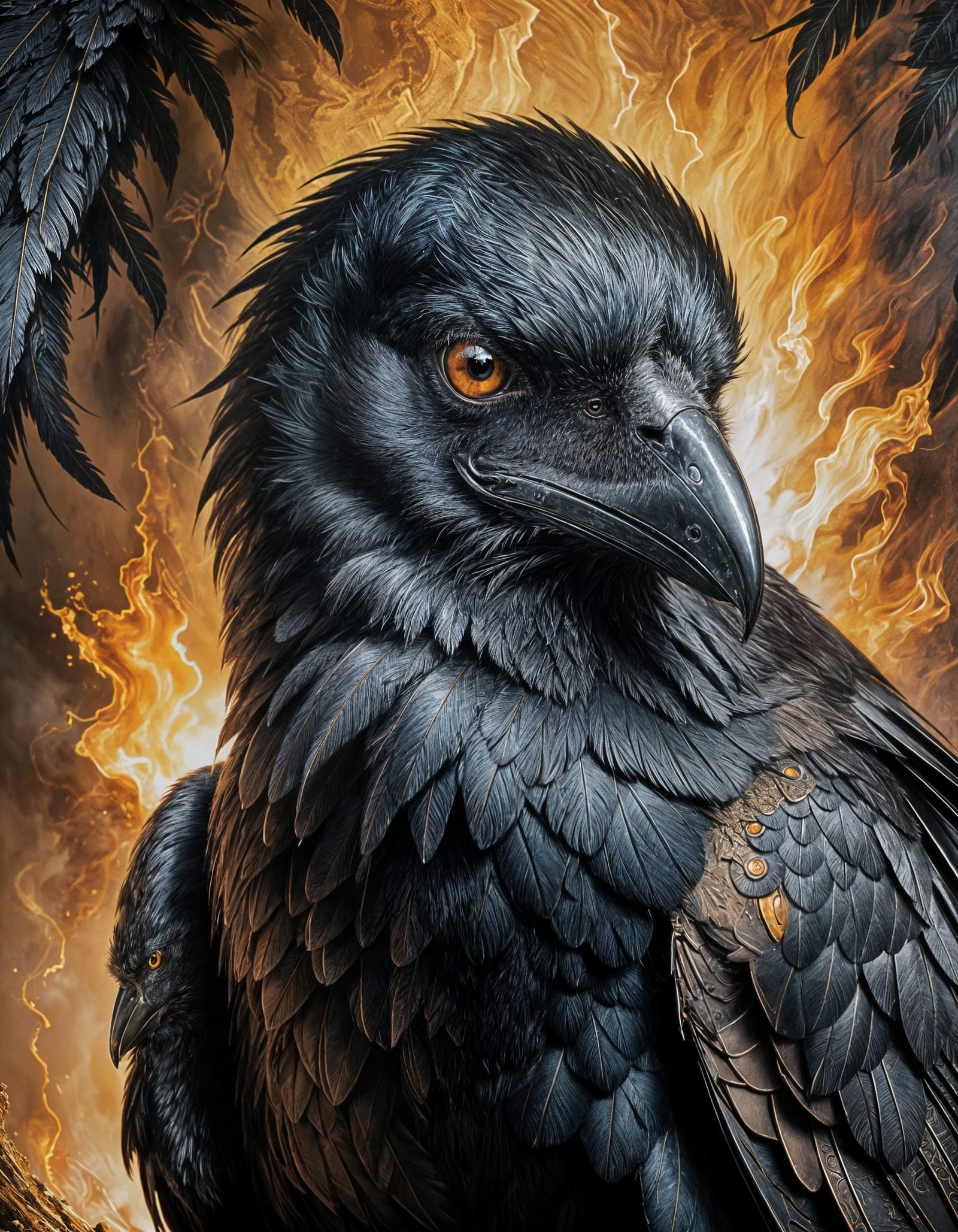 Raven Soars Above Battlefield: Dramatic Oil Painting