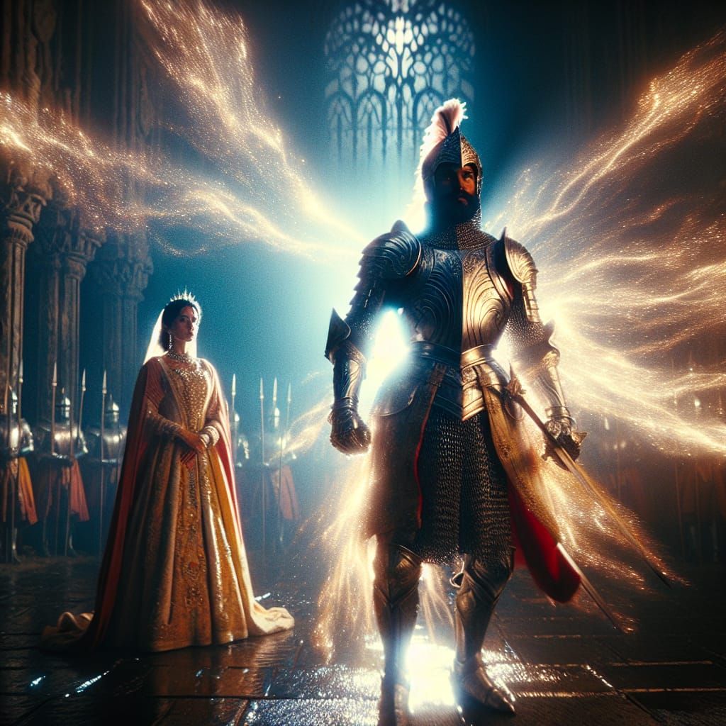 Gallant Knight Protecting the Queen in Cinematic Style