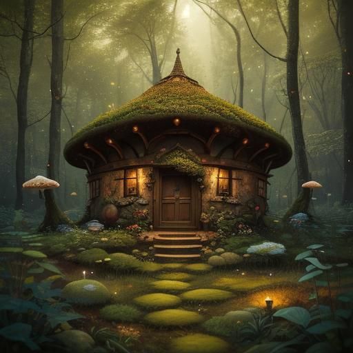 Whimsical Mushroom House in Forest