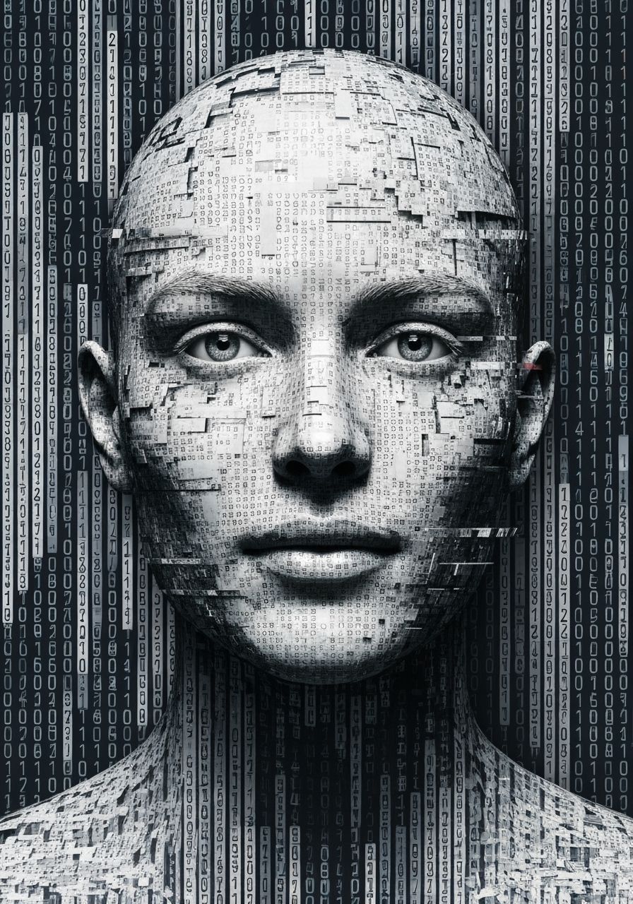 Fragmented Glitch Face in Digital Futuristic Style