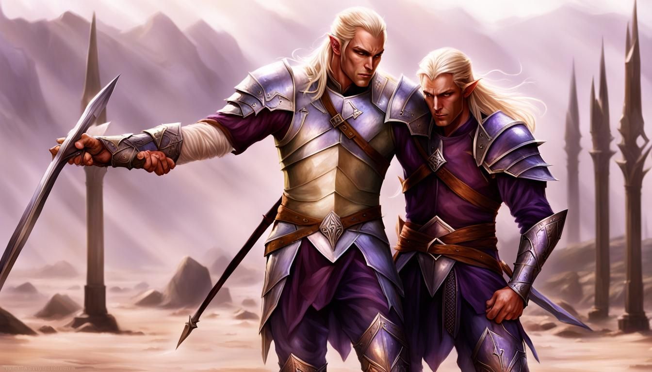 Ethereal Elf Warrior Tending to Wounded Human