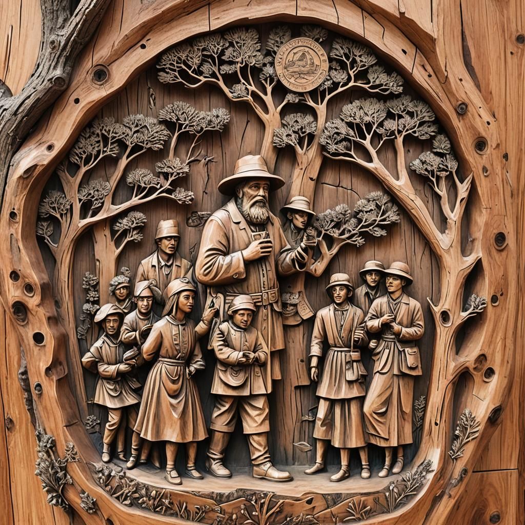 Pinyon Juniper Carving of New Mexico History