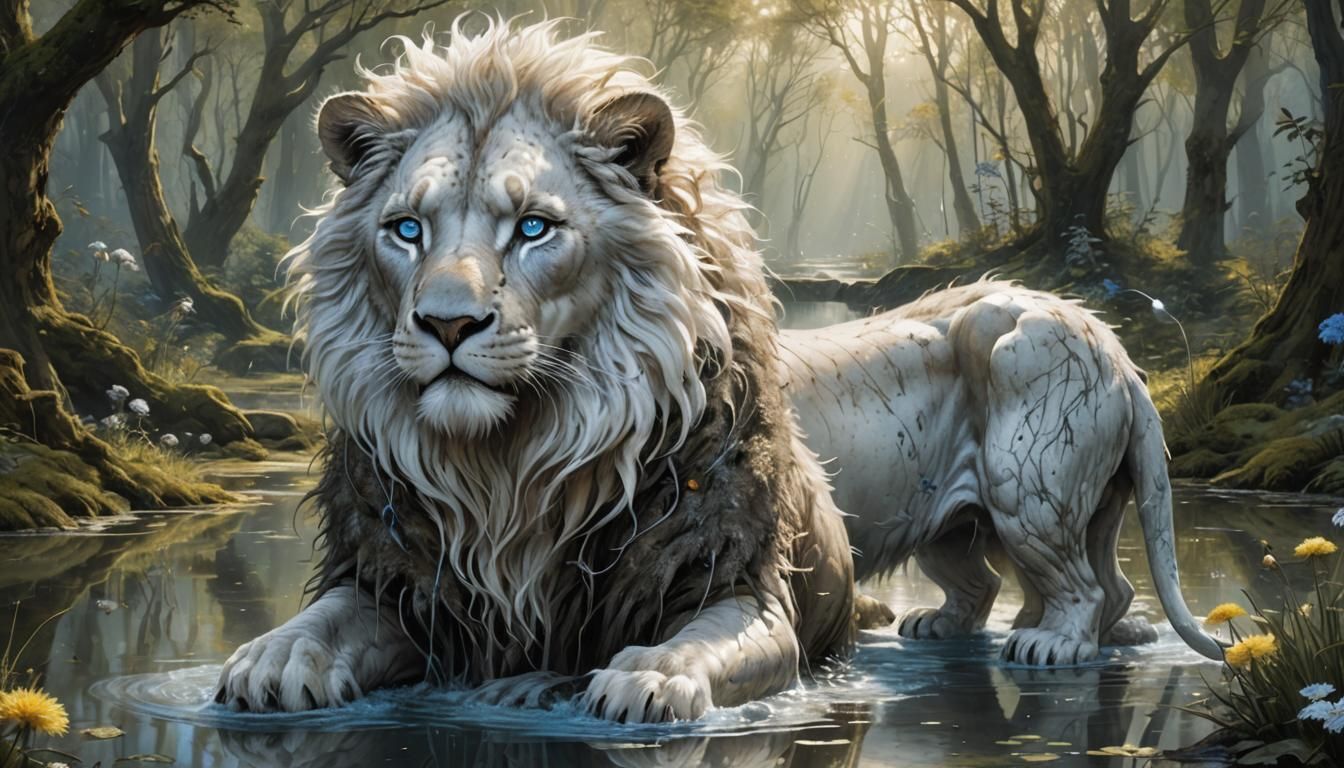 Humanoid Liquid Animal in Fantasy Forest, Monge Style