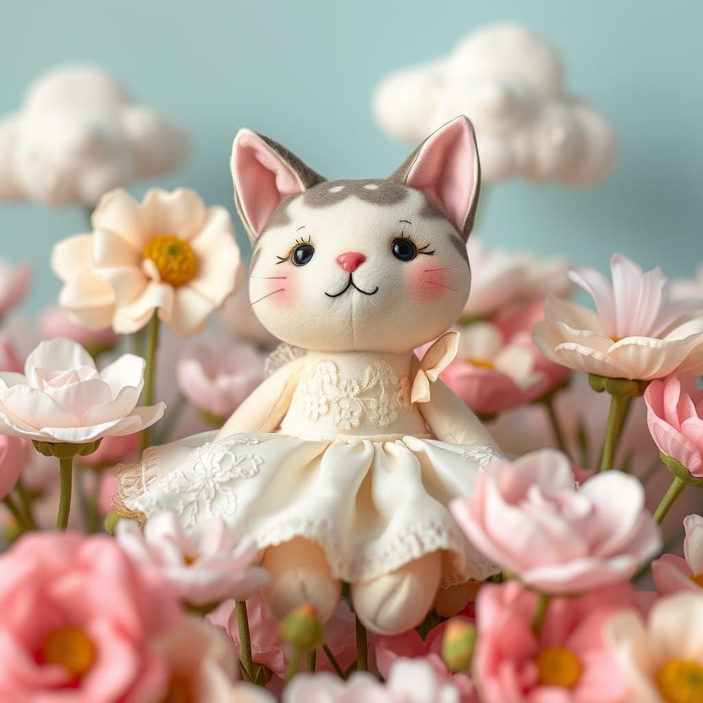 Whimsical Cat in a Fantastical Floral Wonderland