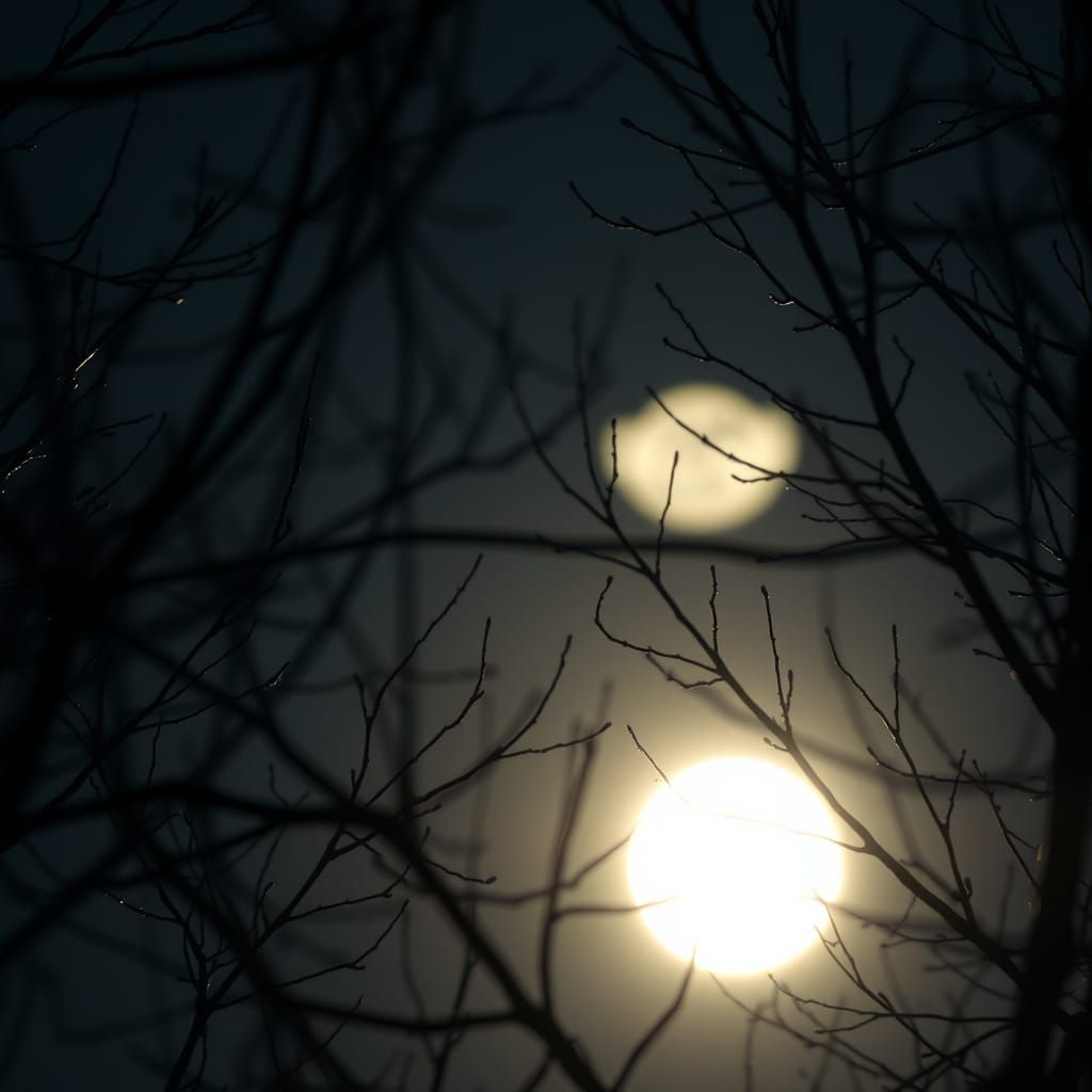 Full Moon Through Branches in Hyperrealistic Style