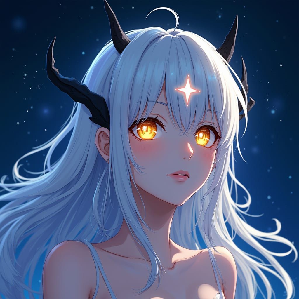 Celestial Beauty with White Hair and Golden Eyes