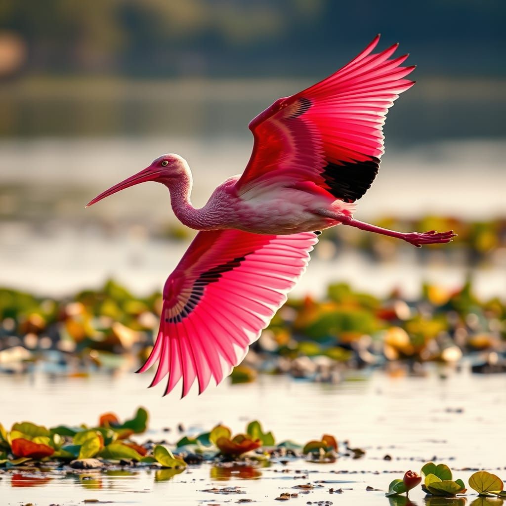 Roseate Ibis in Vibrant Flight