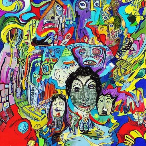 Vibrant Comic Illustration of Food Aid Line