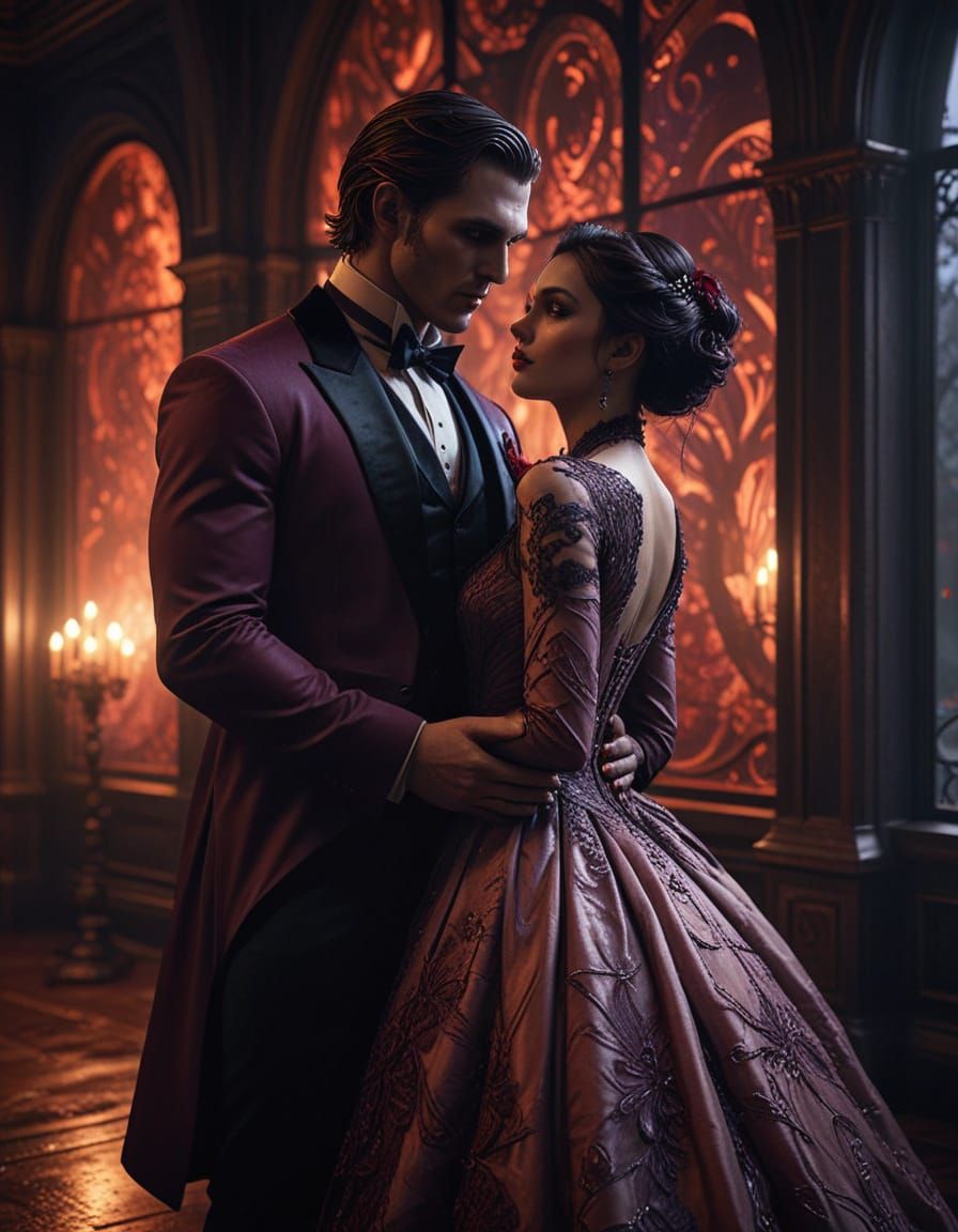 Elegant Vampire Couple in Formal Wedding Portrait
