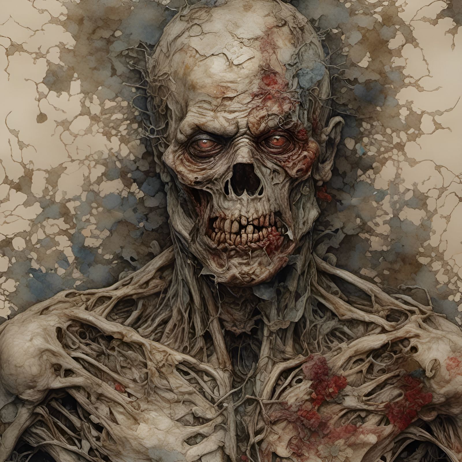 Detailed Zombie in Cinematic Alcohol Ink Style