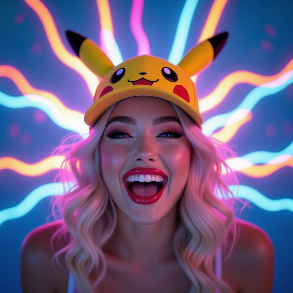 Woman with Pikachu Cap in Art Nouveau Style