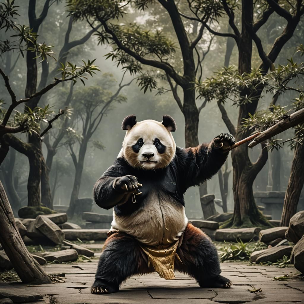 Panda Kung Fu Master: Hyperrealistic Cinematic Image