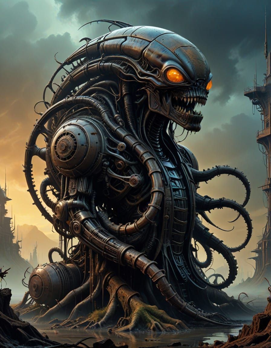 Mechanical Horror: Bioluminescent Worm Devours Diesel Engine