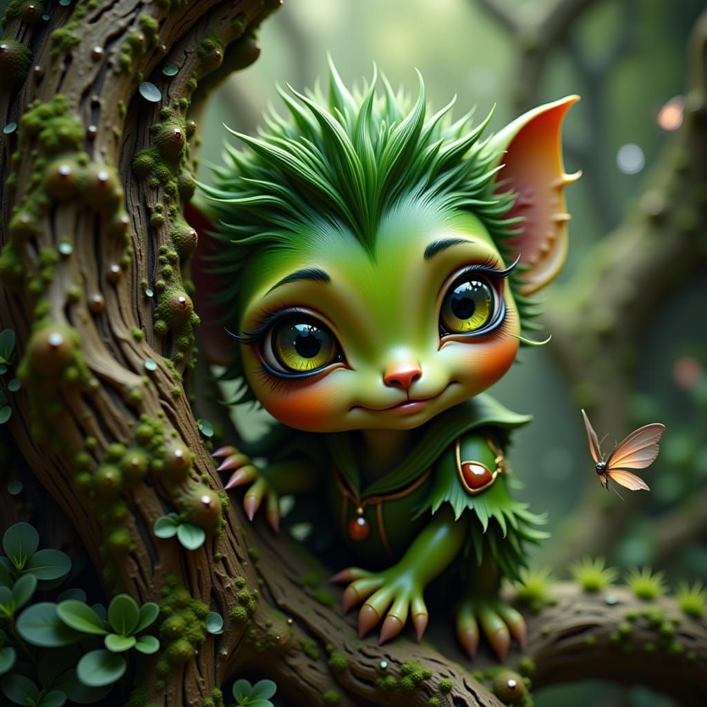 Green Elf in Mystical Forest, Highly Detailed