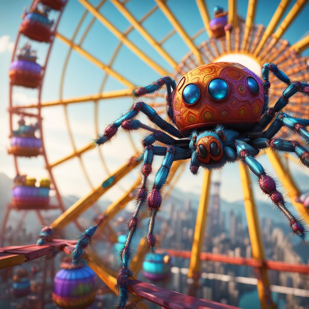 Colourful jumping spider riding the Ferris wheel