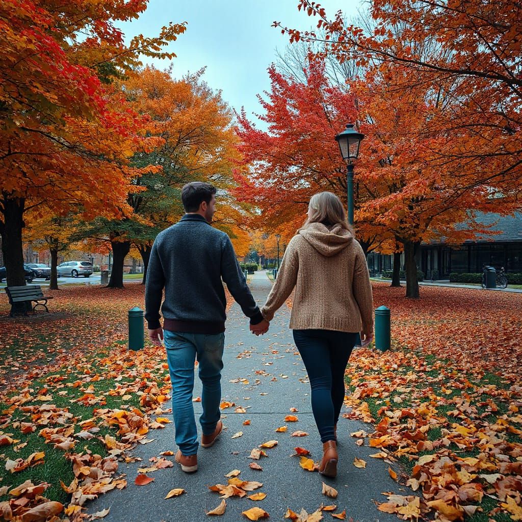 Couple in Autumn Park, Photorealistic HDR Image