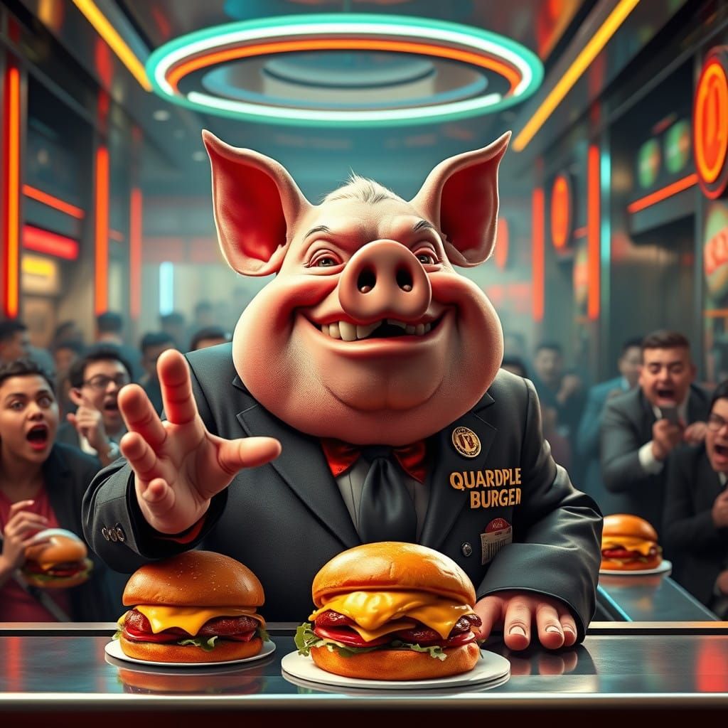 Futuristic Fast Food Frenzy: Gluttony in a Cyberpunk Restaur...