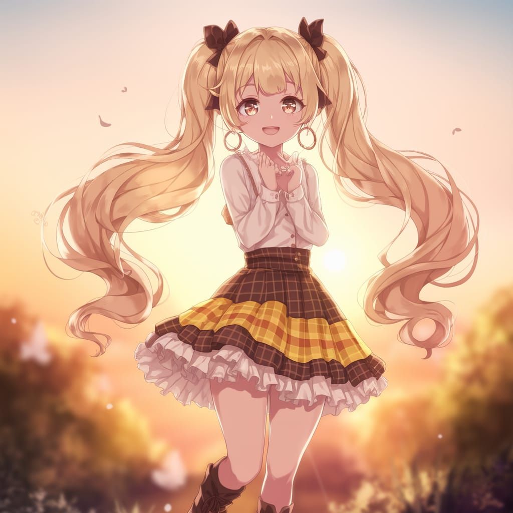 Charming Anime Girl in Warm Sunset Hues