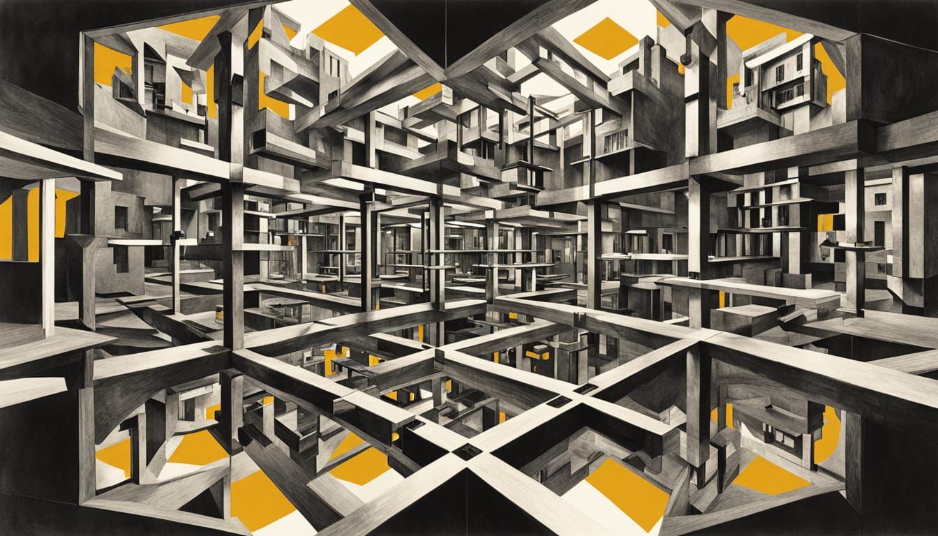 Surrealistic Dreamscape with Impossible Geometry and Reflect...