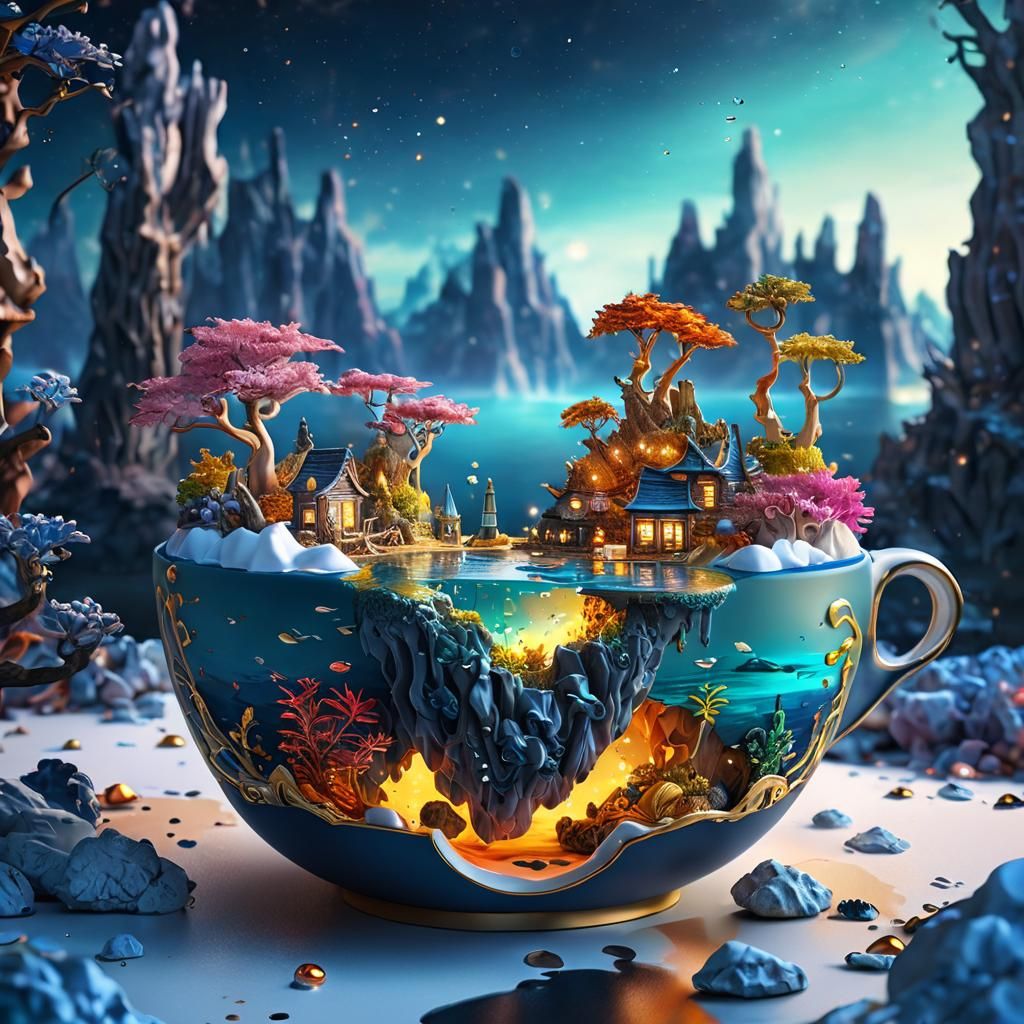 Magical Island in Teacup: Detailed Matte Painting