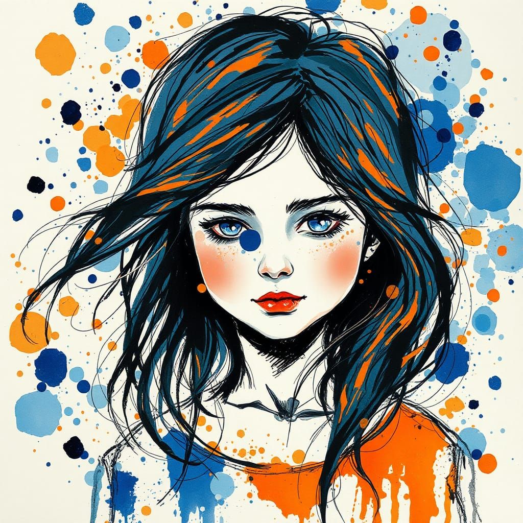 Expressive Ink Portrait of a Girl