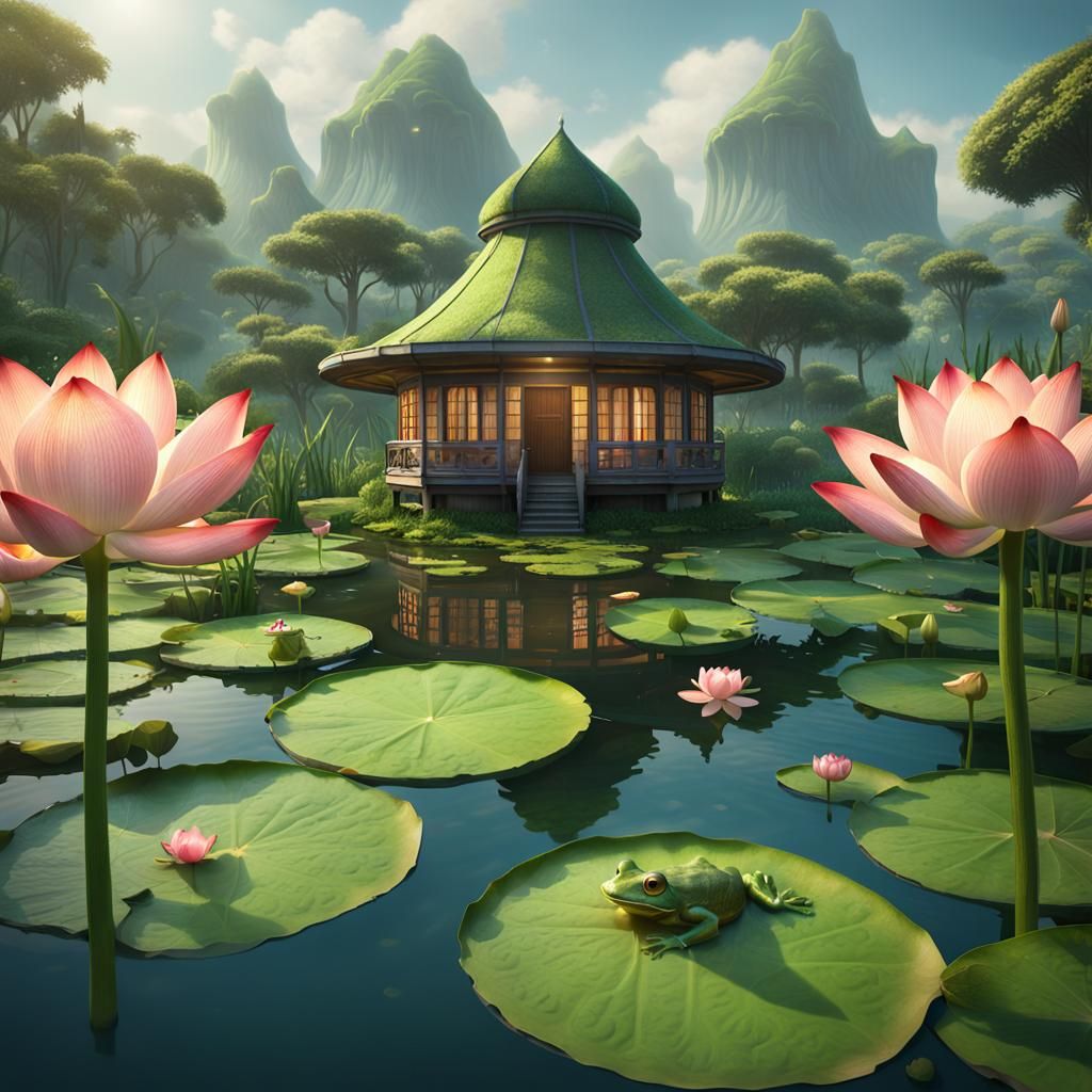 Small House on Lotus Leaf: Fantasy Concept Art