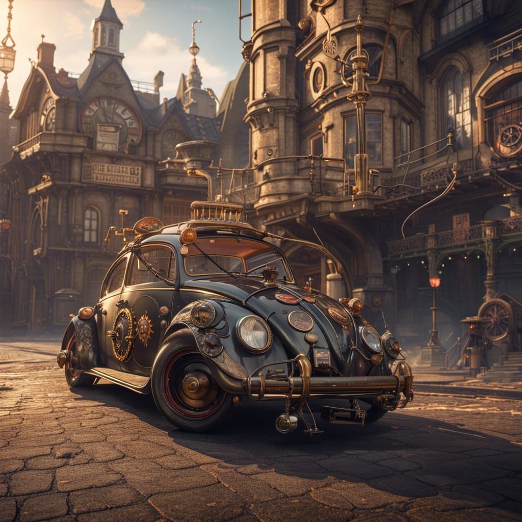 Steampunk VW Beetle: Detailed Matte Painting