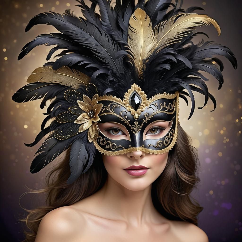 Ornate Venetian Mask with Feathers and Glitter