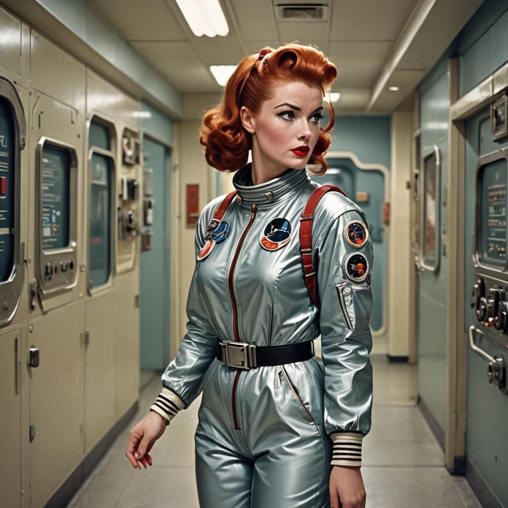 Retro Space Girl in Vintage Pin-Up Style