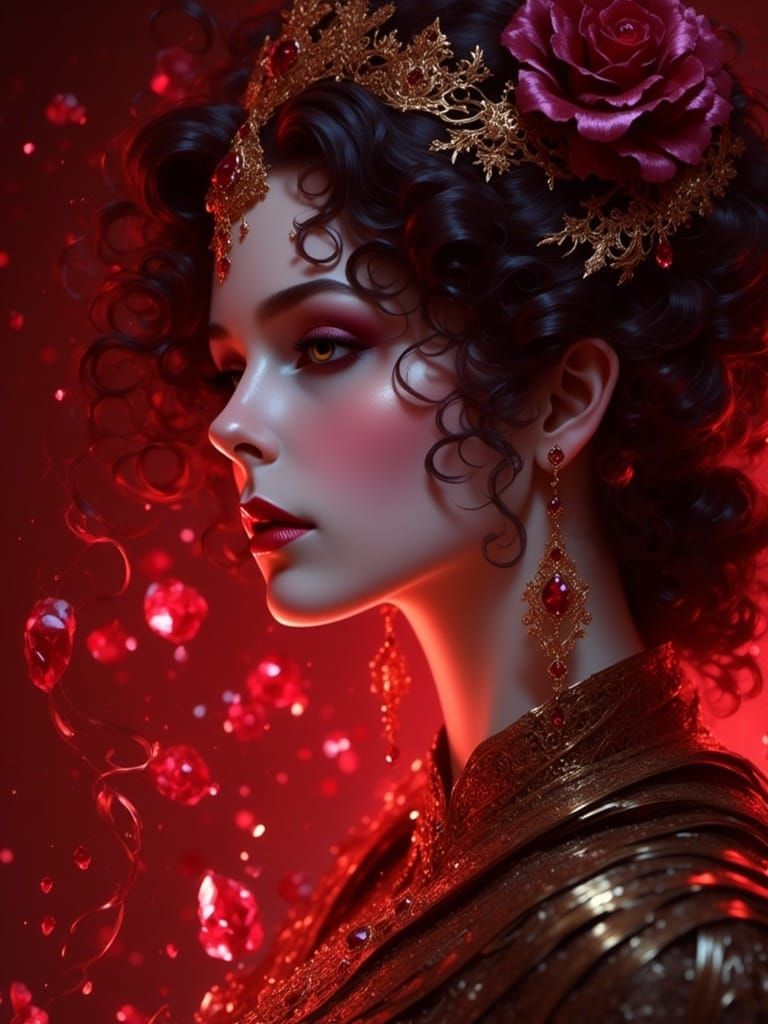 Stunning Edwardian Woman in Ruby Splendor