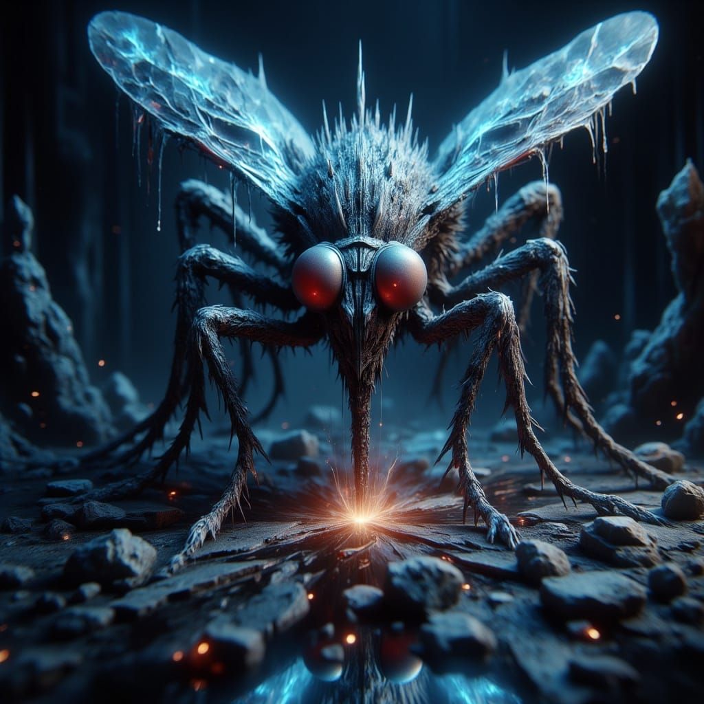 Cyberpunk Horror Fly Demon in Shattered Mirror