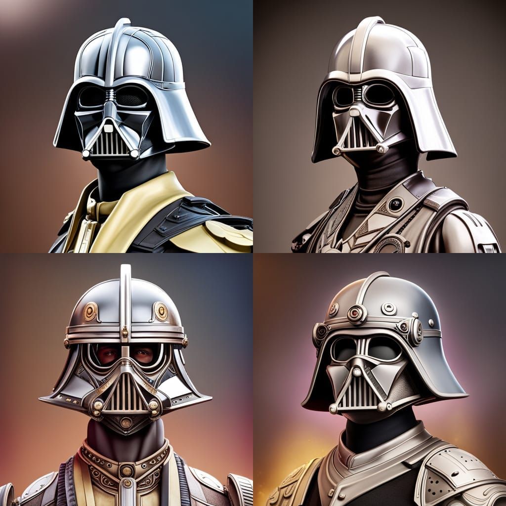 Samurai Darth Vader Portrait in Rococo Filigree Style