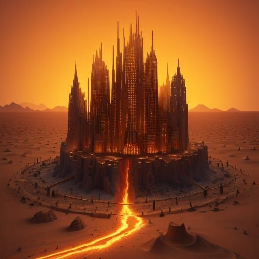 Matchstick City Concept Art in Desert Sunset