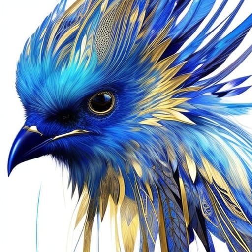 Royal Blue Bird with Golden Wings: Digital Art