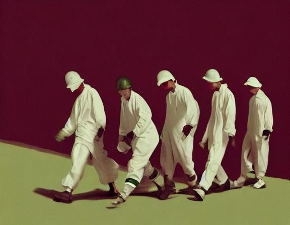 Minimalist Workers in Ambient Mixed Media Concept Art