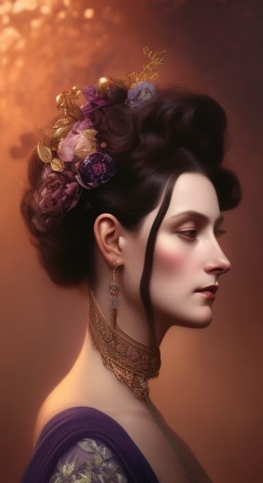 Edwardian Woman Portrait with Intricate Design